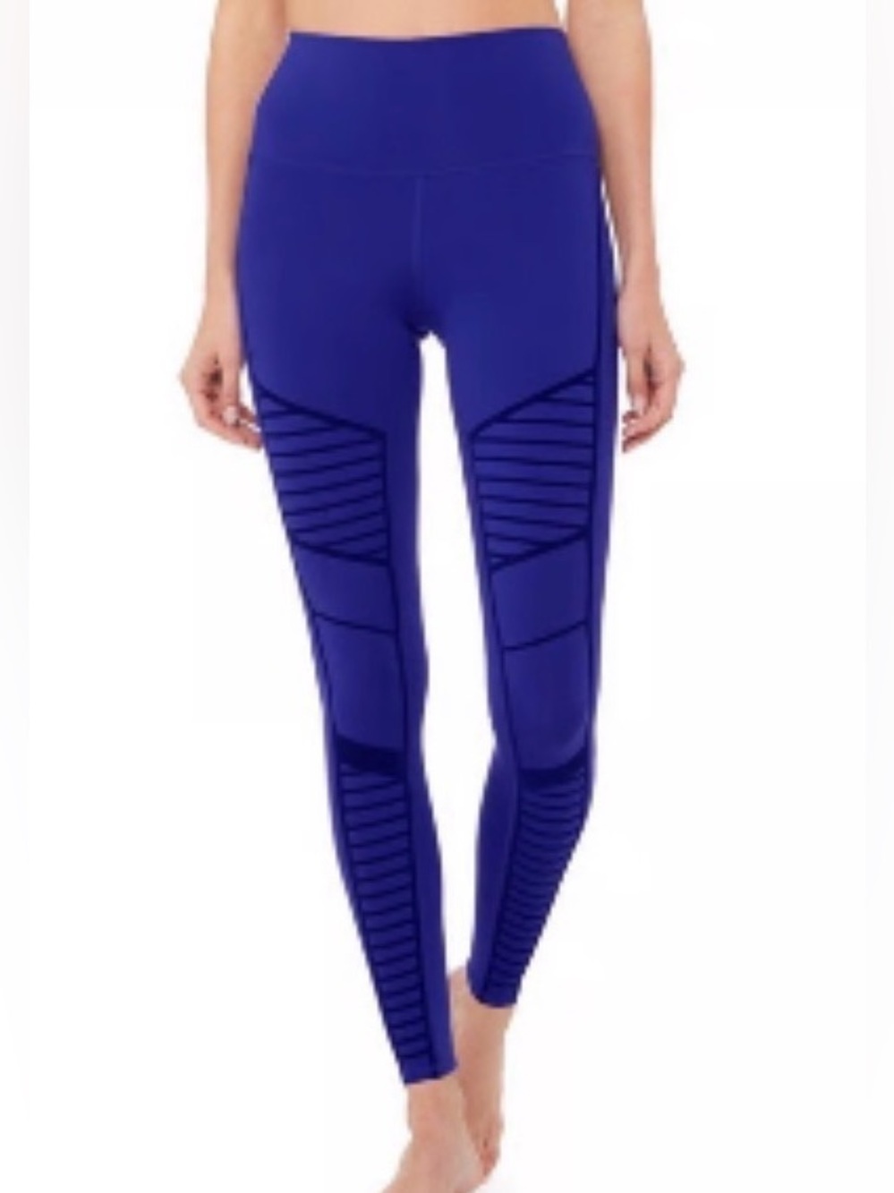 ALO Blue High-Waist Athletic Leggings with Geometric Paneling